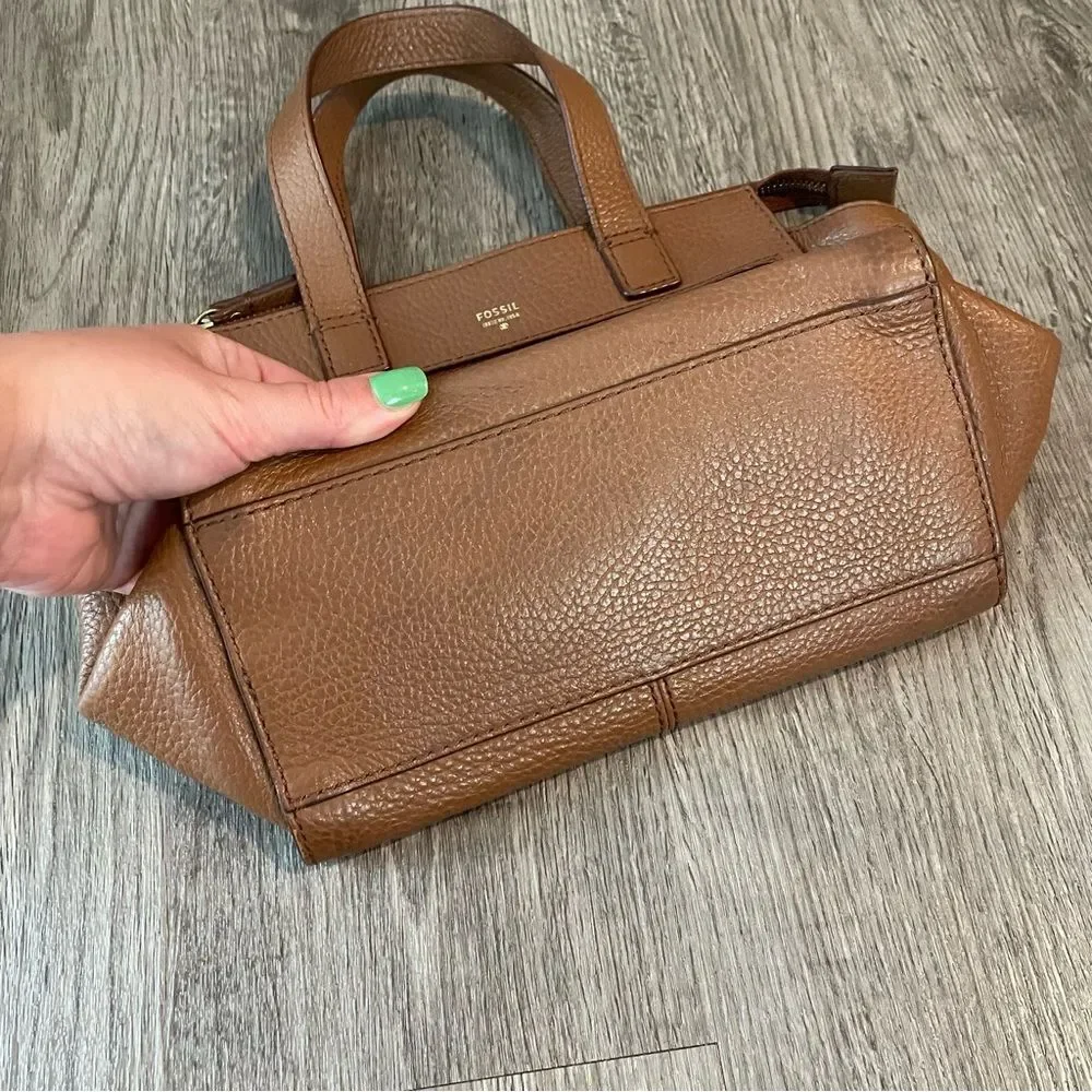 FOSSIL Tan Brown Leather Satchel Top Handle Bag